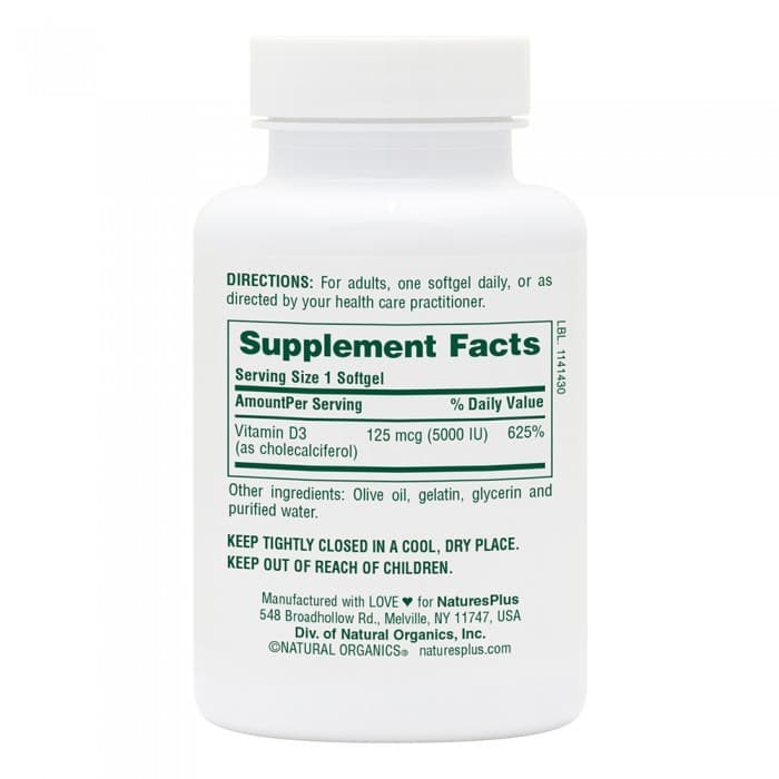 VITAMIN D3 5000 IU 60 Softgels - Natures Plus - Thumbnail 2
