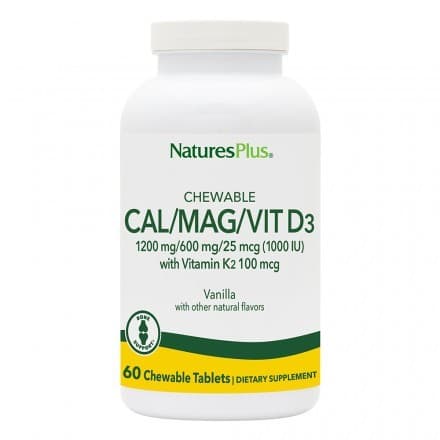 CAL/MAG/VIT D3/ VIT K2 Vanilla 60 Μασώμενες Tabs - Natures Plus - Image 1