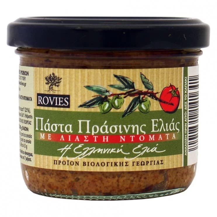 Πατέ πράσινης ελιάς με λιαστή ντομάτα bio 180 gr - Rovies - Image 1
