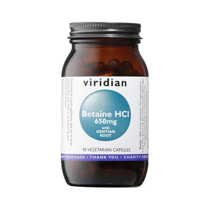 Υδροχλωρική Βεταϊνη και Γεντιανή - Betaine HCL with Gentian Root 650mg 90caps - Viridian - Image 1