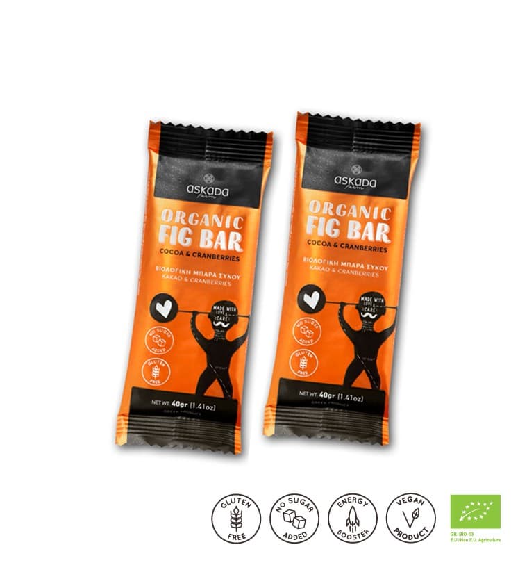 Βιολογική Μπάρα Σύκου με Κακάο & cranberries 40gr - Askada Farm - Image 1