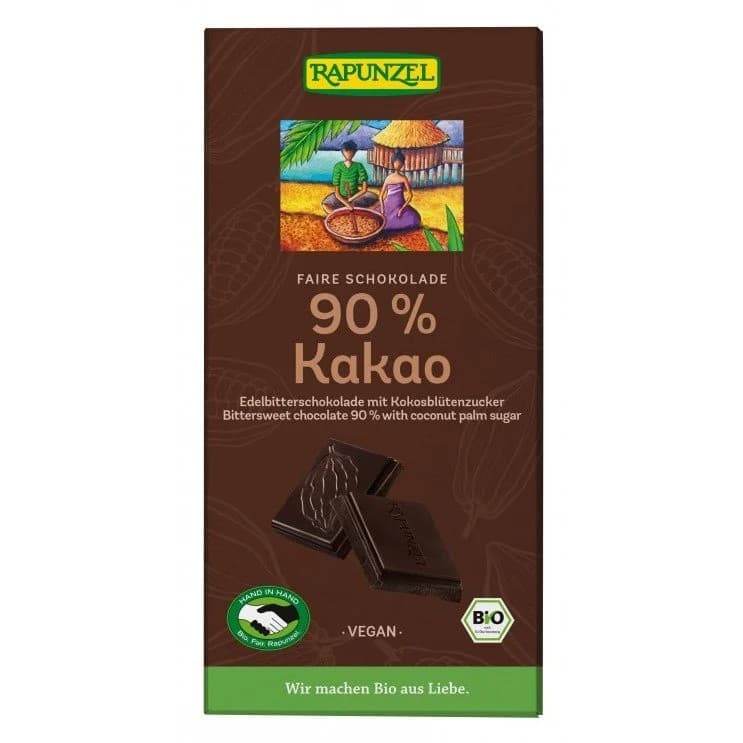 Σοκολάτα Μαύρη 90% Κακάο με Ζάχαρη Καρύδας 80gr - Rapunzel