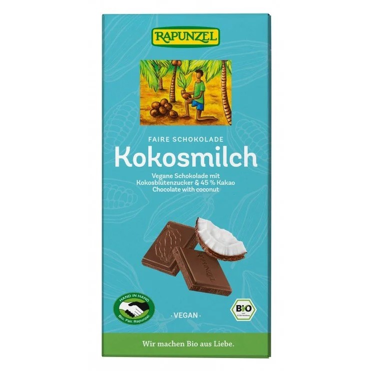Σοκολάτα με Γάλα Καρύδας & Ζάχαρη Καρύδας - Cacao 45% Vegan ΒΙΟ 100gr - Rapunzel